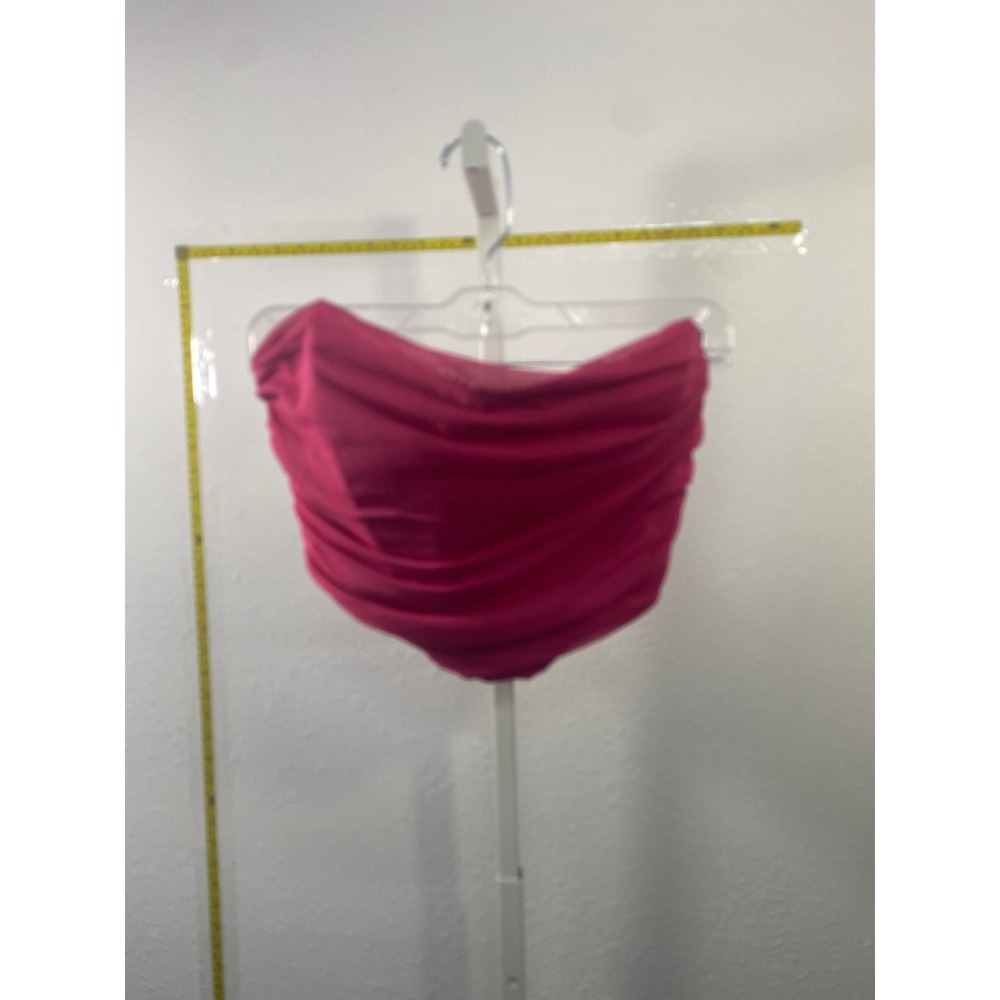 Hot Pink Ruched Mesh Tube Top Strapless Back Zip Party Crop Top Pink